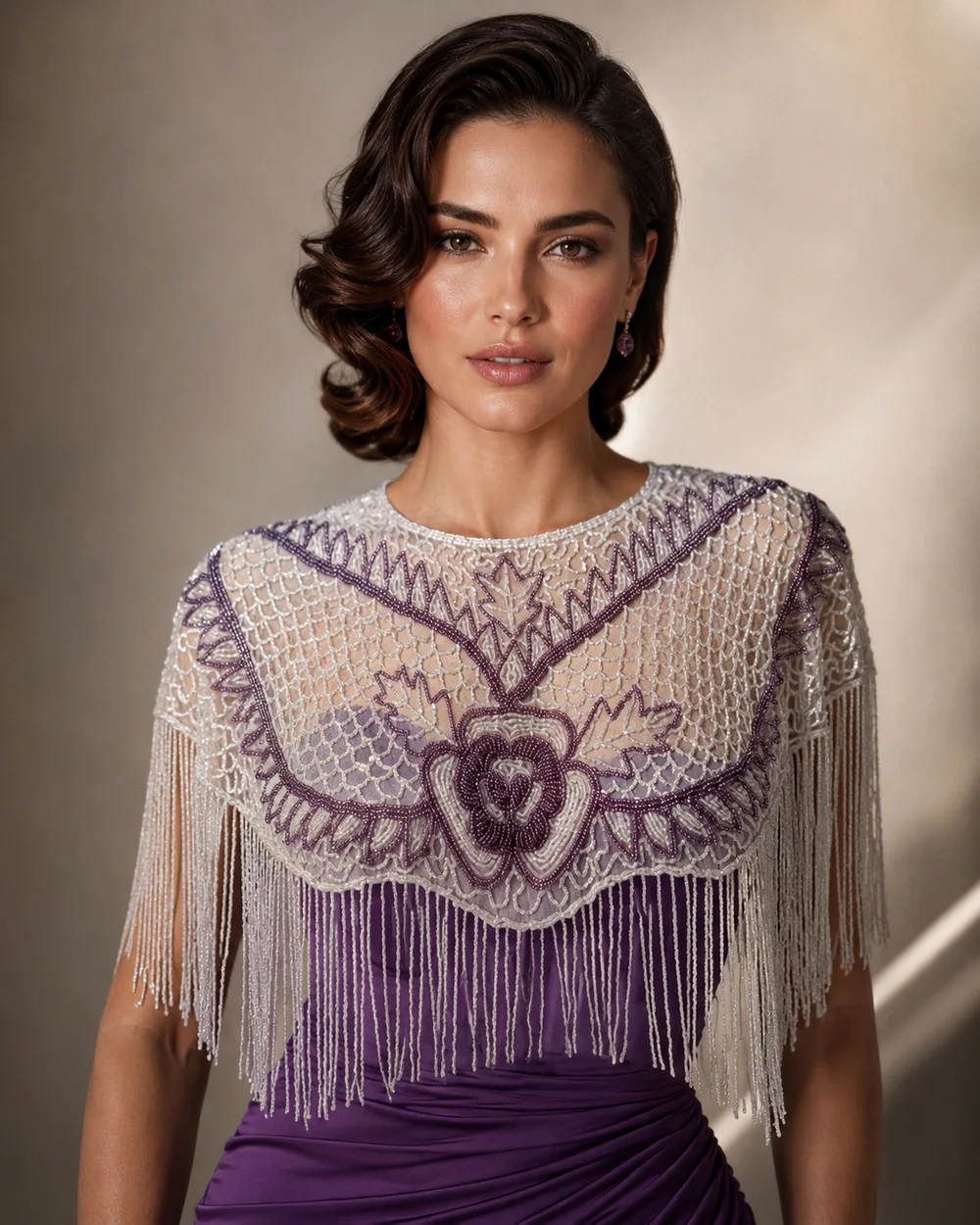 The Amethyst Rose — signature Meyoush Boutique finely beaded caplet
