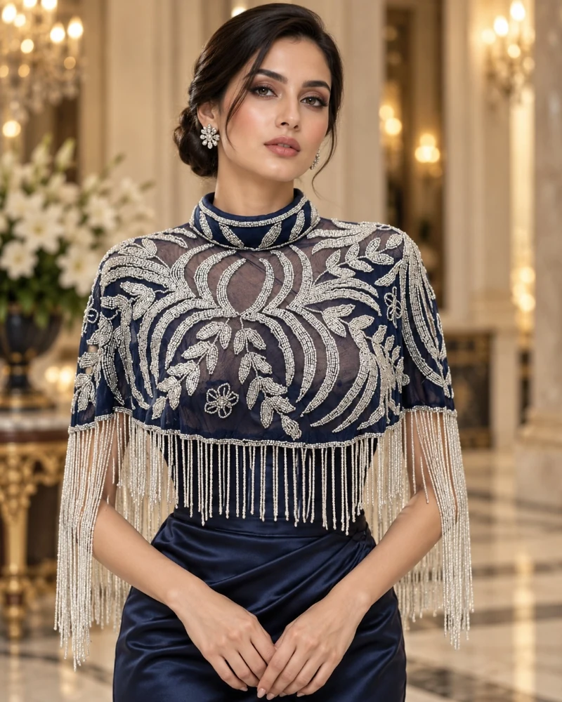 The Azure Nocturne luxury beaded caplet