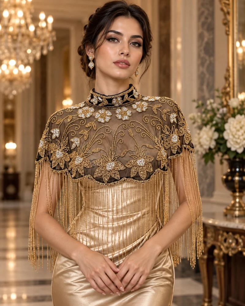 The Gilded Fleur luxury beaded caplet